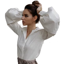 

Harajuku Blouse Women Casual Loose Tops Female Lantern Long Sleeve Shirts Turn Down Collar Solid Black White Blusas Mujer