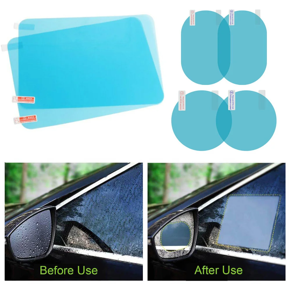 2x Oval Car Rearview Mirror Film Anti-Fog Membrane Waterproof Mirror Rainproof 