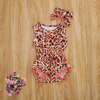 

0-24M Newborn Infant Baby Girls Romper Leopard Pom Pom Jumpsuit Playsuit Summer Baby Girl Clothes Costumes