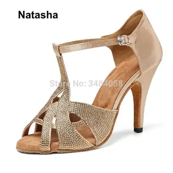 

Natasha diamonds Latin shoes high heel satin black ladies party shoes