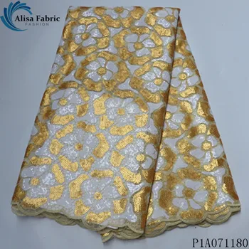

Alisa golden yellow african sequins lace fabric 2020 high quality embroidered french net laces nigerian mesh fabrics for dresses