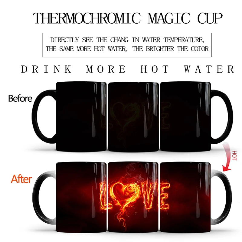 1Pcs New 350ml Thermochromic Magic Cup Love Color Changing Mug Ceramic Coffee Milk Cup Drink More Hot Water for Friends Lovers