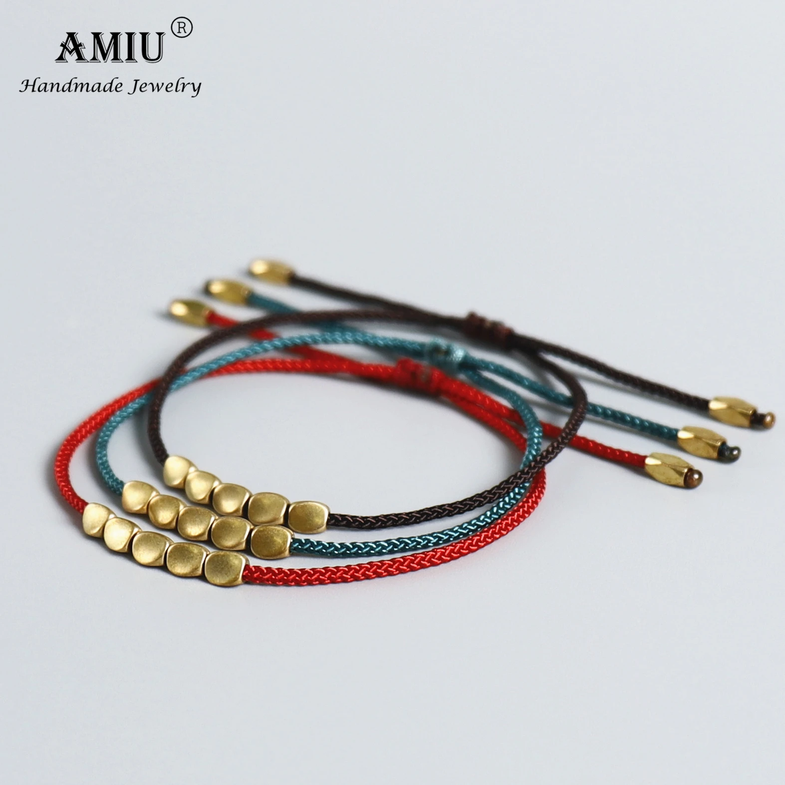 Leather Bracelets AMIU Handmade Tibetan Copper Beads Cotton Thread Lucky Rope Bracelet & Bangles for Women Men