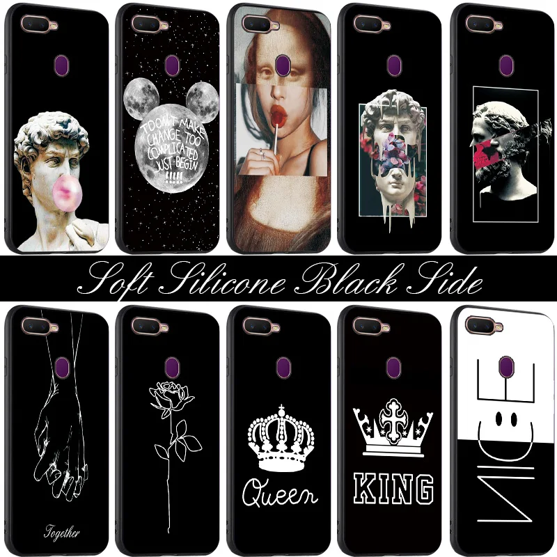 

For OPPO AX5S A7N Cases For OPPO Reno Z Cover Black TPU Shell For OPPO A7 AX7 A5S Phone Case Cute Cat Dinosaur Flower Lion Bags