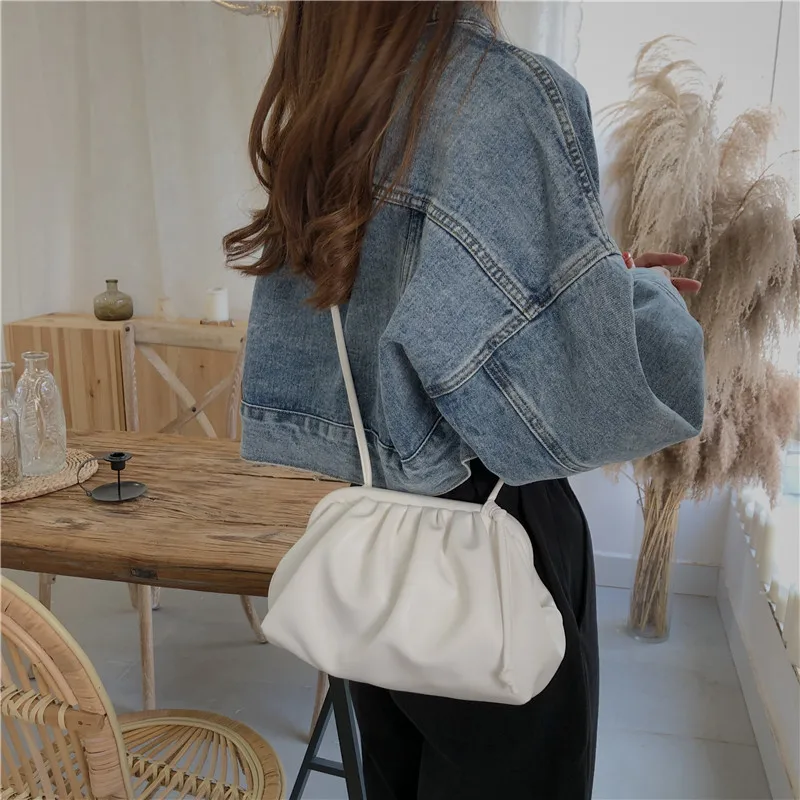 Soft Cloud PU Leather Women Handbag New Dumpling Crossbody Bag Shell Light Weight Shoulder Messenger Bag Folds Clutch Bag