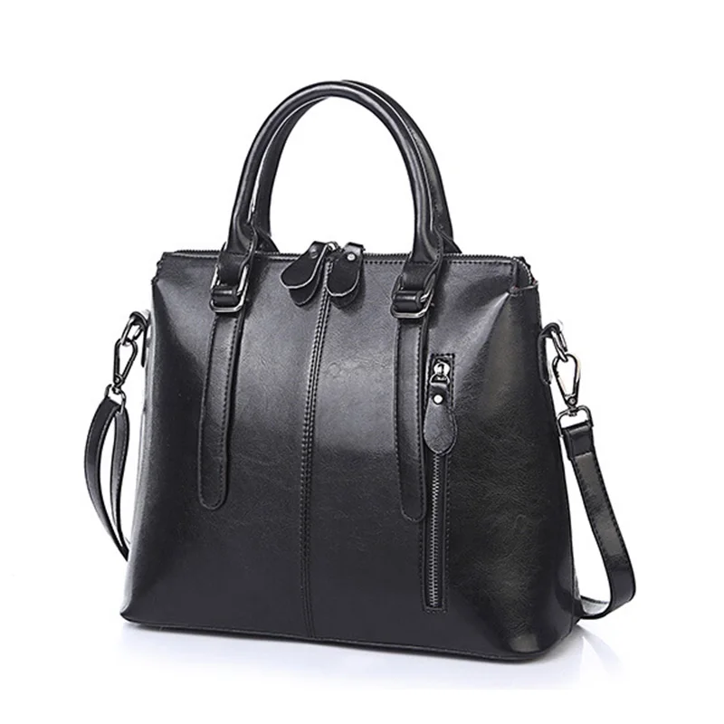 Модные женские сумки REALER, ретро сумки для отдыха, дизайнерская женская кожаная сумка через плечо, женская сумка через плечо с верхней ручкой - Цвет: Черный