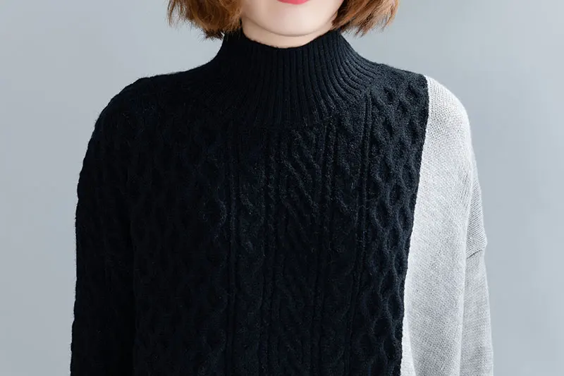2019 осенне-зимние корейские женские свитера с рукавами летучая мышь размера плюс, винтажный свитер с высоким воротом, вязаный свитер