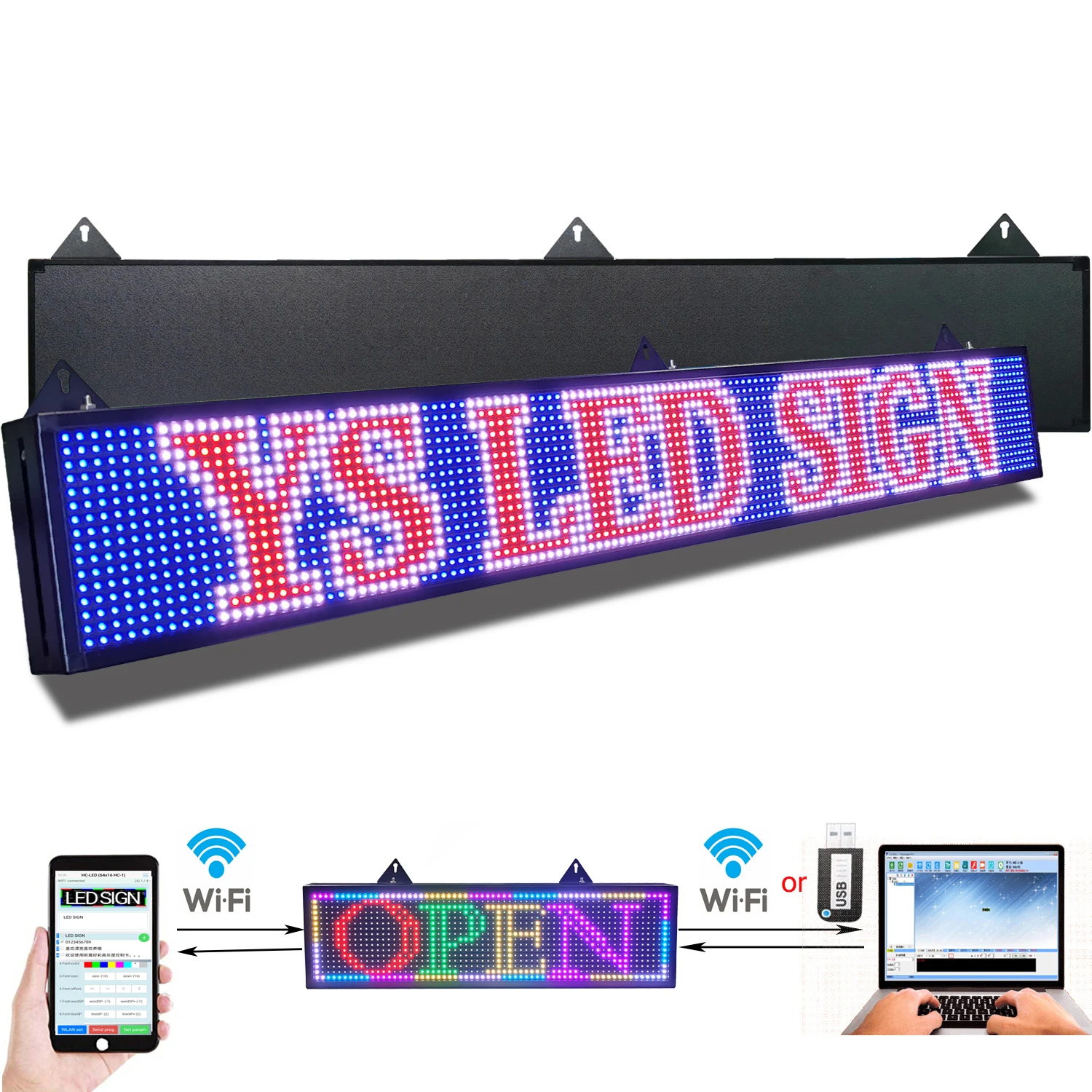 53''x8''  WIFI LED Scrolling Sign Panel Programmable Moving Message Display 