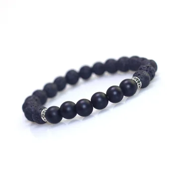 

8mm New AAA Volcanic stone Beads Bracelets Men Black Bracelet Women Prayer Jewelry Yoga Balance Bracelet Homme 10pcs/lot