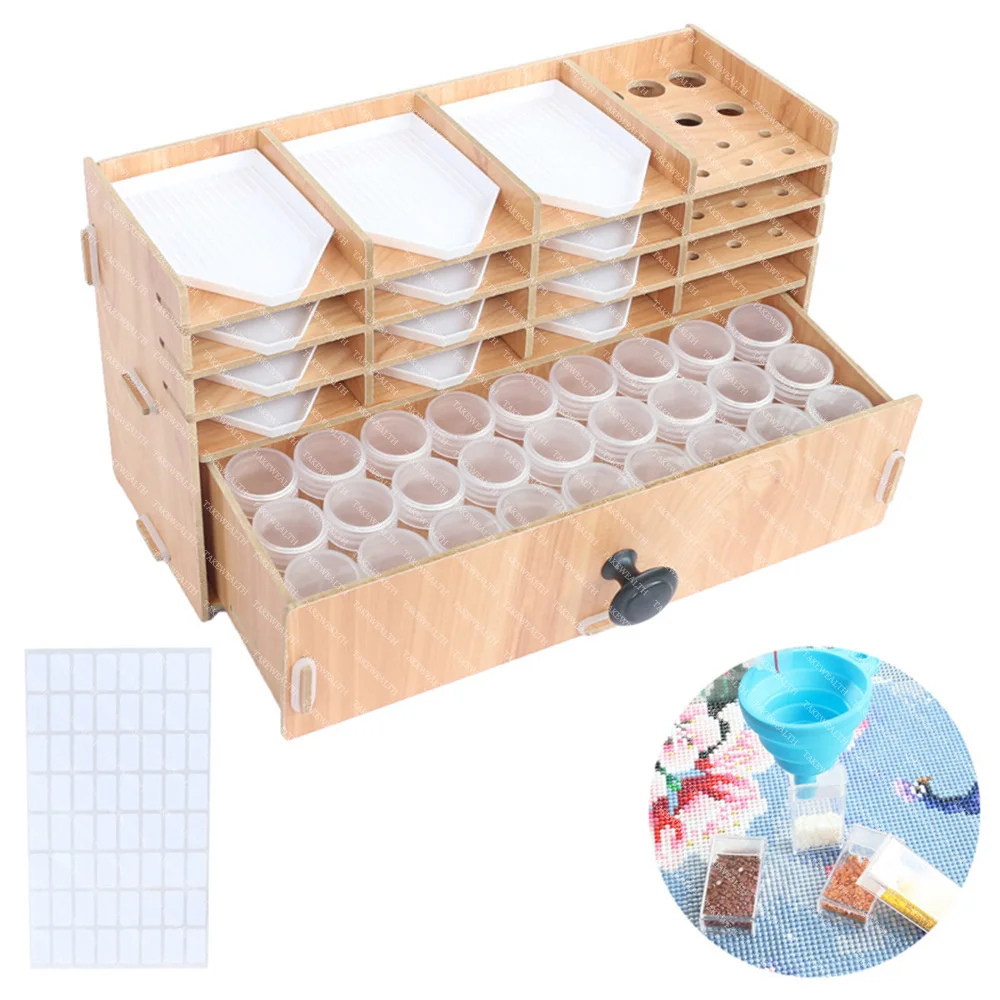 New Wooden Drawer Organizer Box Diamond Painting Tray Diy Craft Storage