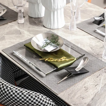 Modern Stainless Steel Transparent Square Crystal Tray Tableware Set 4