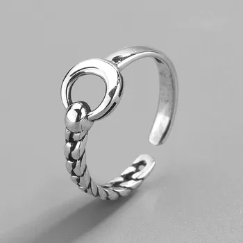 

ANENJERY Vintage High Polish Moon 925 Sterling Thai Silver Ring Irregular Lock Chain Open Finger Ring For Women S-R616