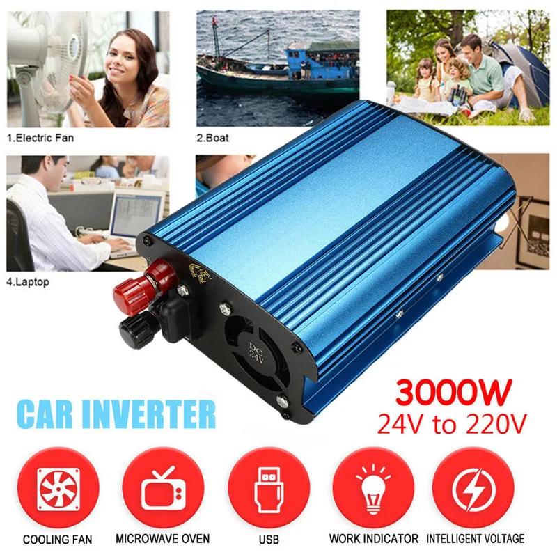 

12V/24V to 220V 3000W/4000W Car Power Inverter Sine Wave USB Converter Solar Inverter Intelligent Voltage Display