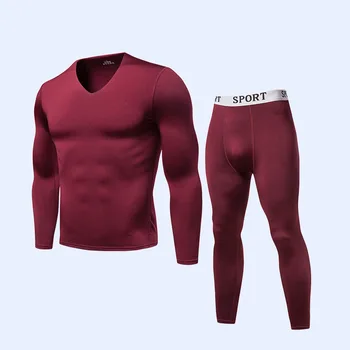 

Men Winter Thermal Underwear Set Solid-Color O-Neck Long-Sleeves Pullover Top + Elastic-Waist Pants Suit For Boys 5 Colors