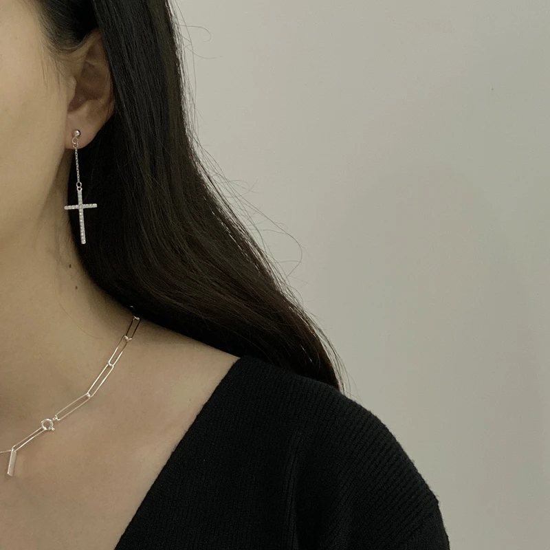 LouLeur, 925 пробы, серебряные серьги-капли с крестиком, элегантные, циркониевые, вечерние, серебряные серьги для женщин, модное ювелирное изделие, свадебный подарок для девушек