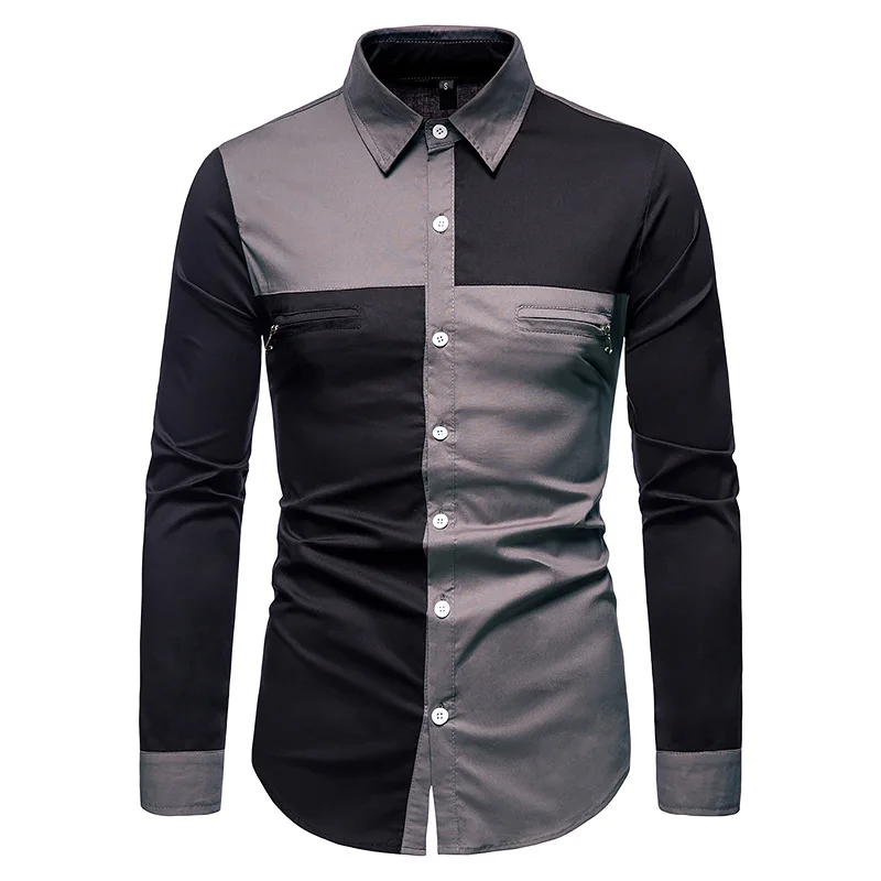 Мужская хлопковая рубашка с длинным рукавом в стиле пэчворк весна 2021 новая