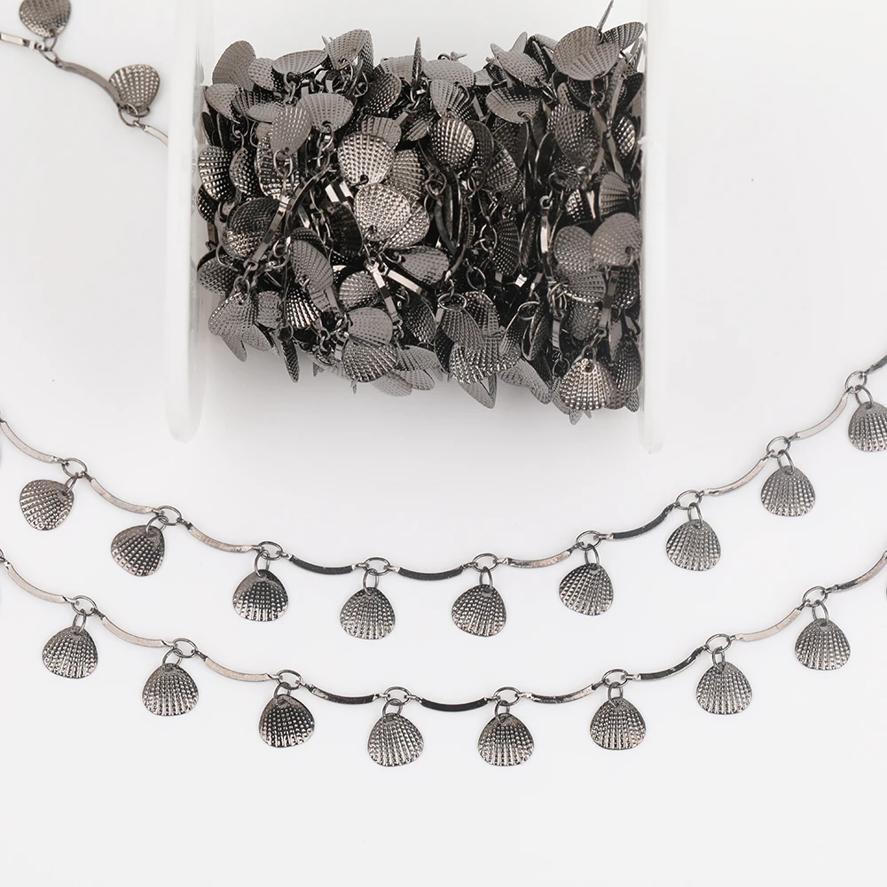 

5 Meter/Lot,7MM Copper Scallop Shell Beads Wire Wrapped Plated Gold Black Silver Link Rosary Chain Boho Shell Necklace JSS-08AMF