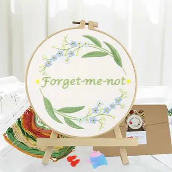 

Forget-me-not Hand Gift Simple Stamped Plant Pattern Embroidery Kits for Beginner Cross Stitch Needlework Ribbon Embroidery Set
