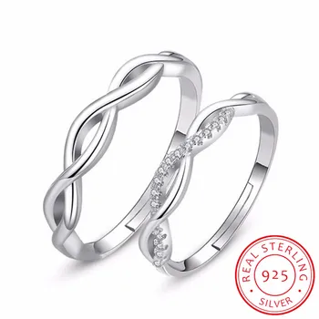 

925 Sterling Silver Couple Wedding Rings Wave Zirconia Love Opening Rings For Men Women anillos bague Gift S-R164
