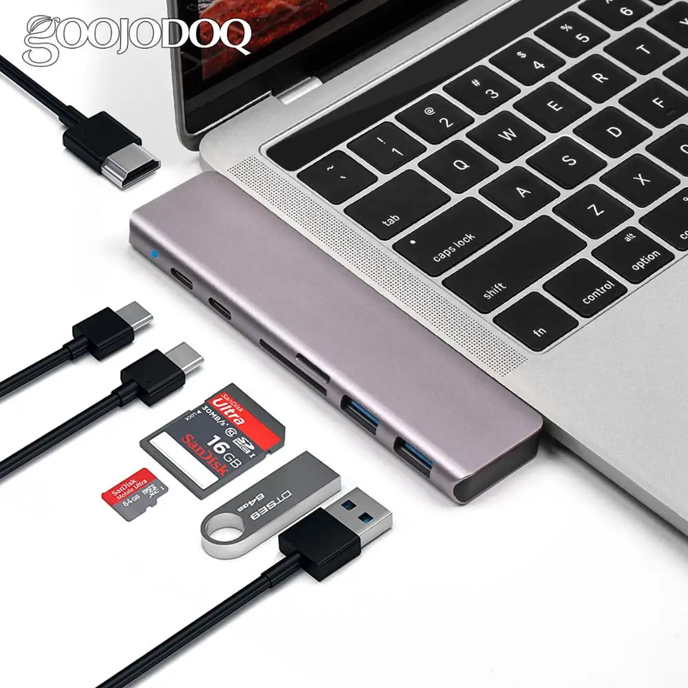 Цена USB C Hub 3,0 HDMI для MacBook pro 13 15 адаптер 7 в 1 usb концентратор с адаптером питания 4K SD Micro SD кардридер USB C зарядное устройство PD