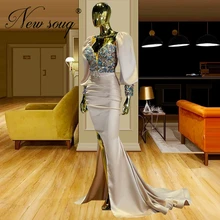 

Long Sleeves 2022 Beaded Evening Dresses Formal Split Slit Crystals Evening Gowns Robes De Soiree Arabic Dubai Women Party Dress
