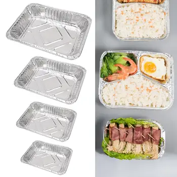 

50Pcs Kitchen Restaurant Disposable Rectangle Aluminum Foil BBQ Baking Pan Food Tray Container
