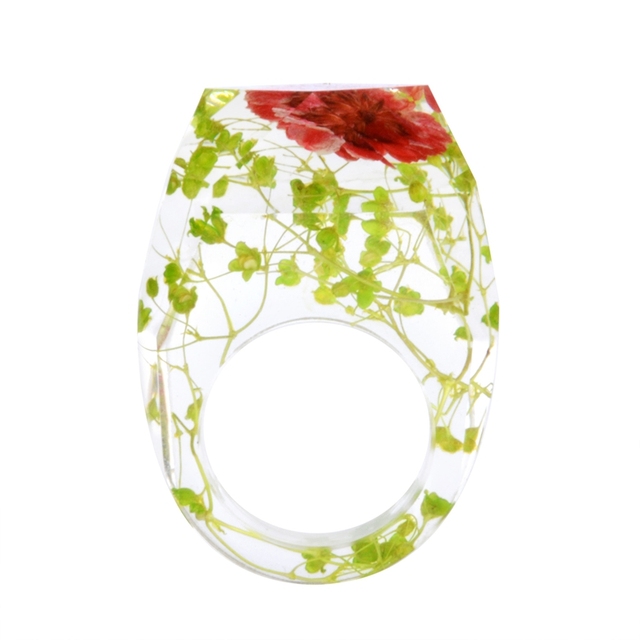 Transparent Forest Handmade Dried Flower Resin Ring Colorful Ink Pattern Scenery for Women Fashion Jewelry Ring