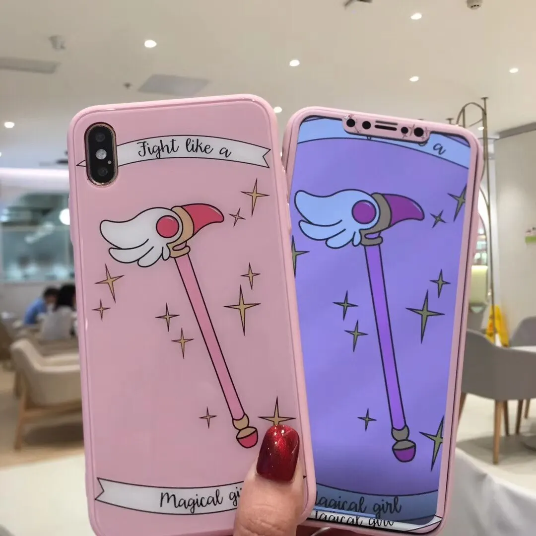 Для iPhone 6 6S 7 8 Plus XR X XS Max Sailor Moon Cardcaptor Sakura стеклянный жесткий чехол для телефона+ Защитная пленка для экрана из закаленного стекла