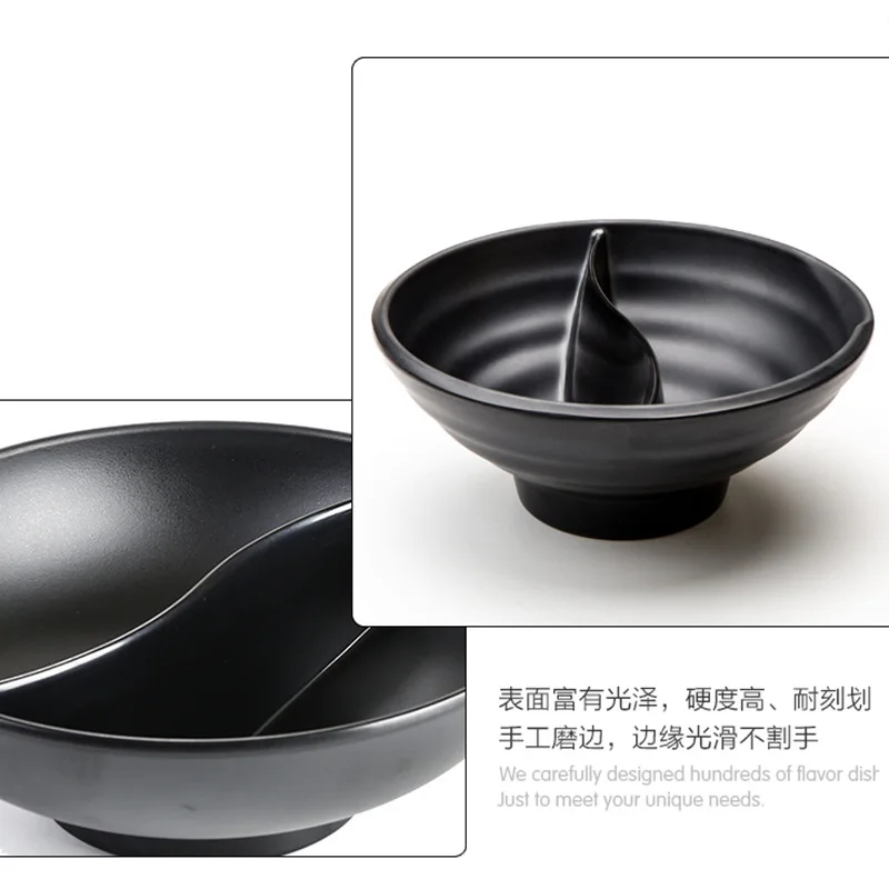 

Yuan yang wan Day Korean Style Restaurant Black Matte Melmac Bowl round Tai Chi Bunk Noodle Bowl A5 Melamine Tableware