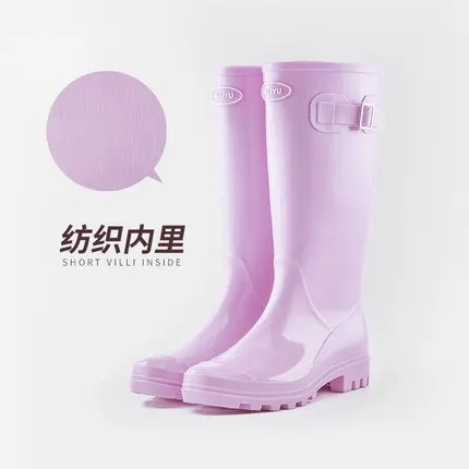 Женские Модные Простые водонепроницаемые Нескользящие высокие сапоги на резиновой подошве; изящная обувь; уличные резиновые сапоги для взрослых - Цвет: Лаванда