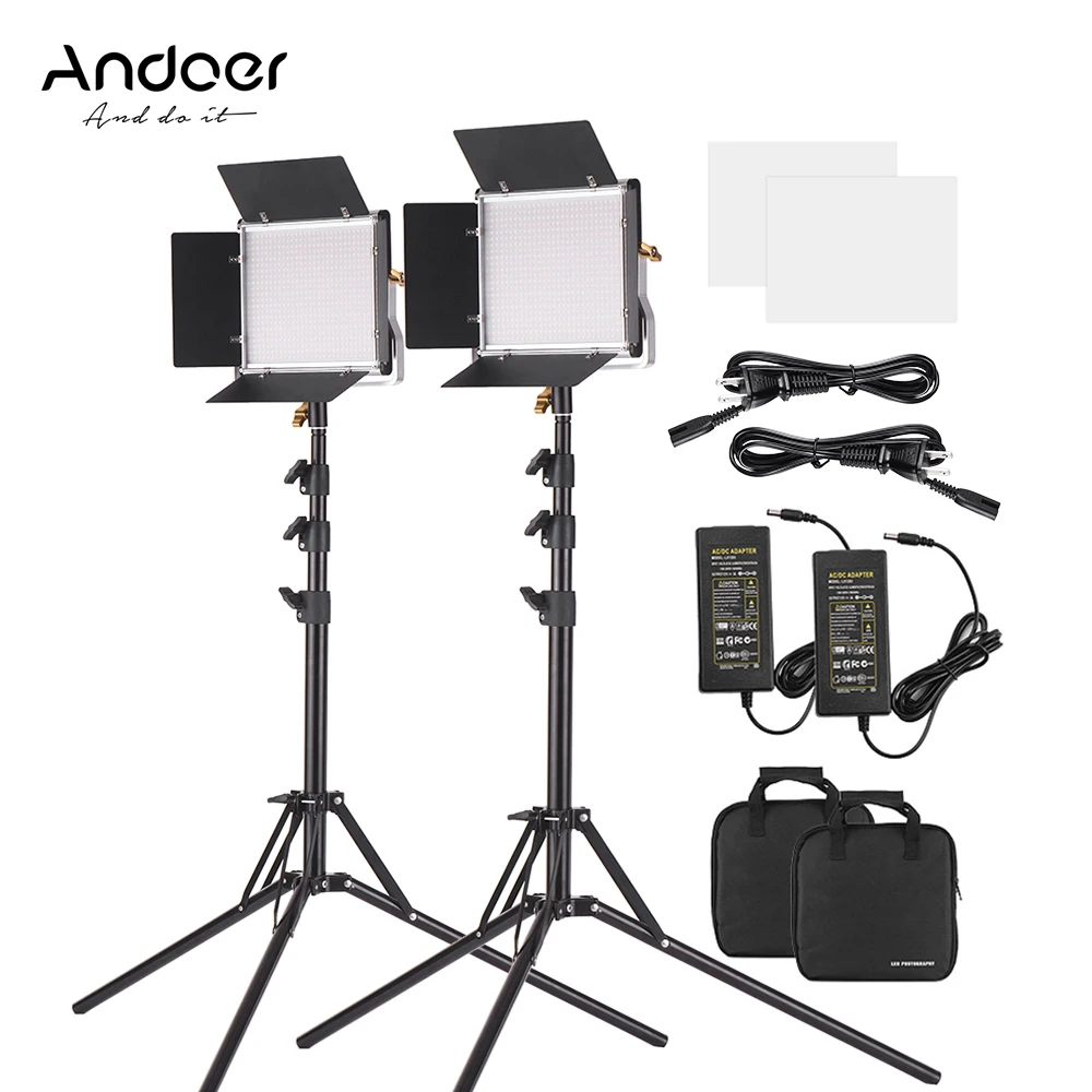 

Andoer 2 Packs LED Video Light and 78.7 Inches Stand Lighting Kit Dimmable 660 LED Bulbs 3200-5600K for Studio Photography