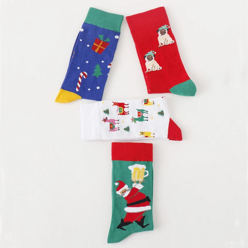 Осень-зима год Санта Клаус новогодняя елка; Снег лося подарок счастливые носки хлопчатобумажные носки с рождественскими мотивами Женская и мужская обувь; Новинка