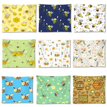 

Cartoon Bees And Honey Tapestry Wall Hanging Hippie Sweet Decor Beach Blanket Fantasy Rectangle Large Size Bedspread For Bedroom