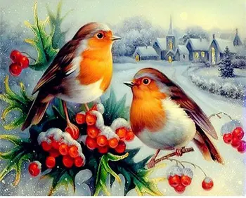 

Div 5D Bird Country Rustic Cottage Winter Snow Full Diamond Painting cross stitch kits art Animal 3D paint by diamonds