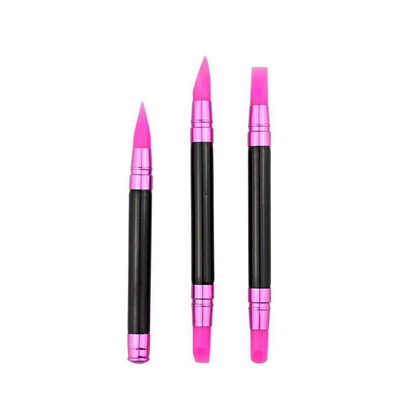 

3pcs Silicone Carving Brush Acrylic Nail Holographic Chrome Powder Application Tool Double ended