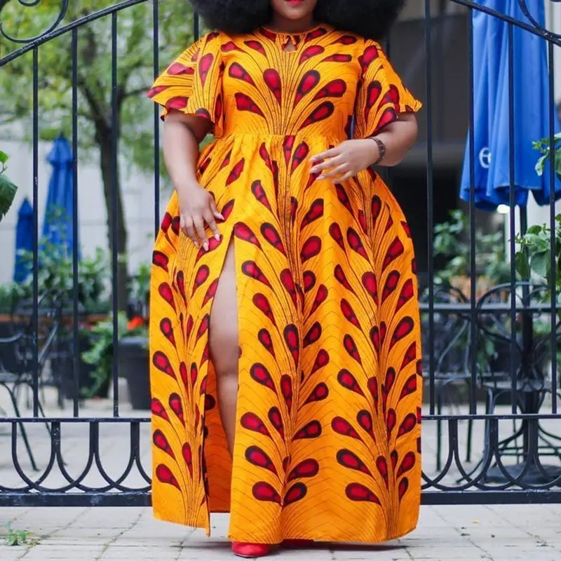 

Summer Party African Ethnic Style Big Large Plus Size Women Long Dress 2019 Casual Sexy Print Split High Waist Female Maxi Dress
