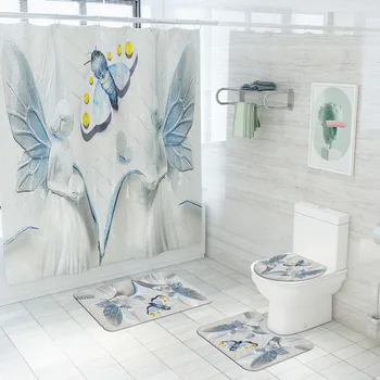 

Printed Bath Mat Shower Curtain Carpet Microfiber Bathroom Mat Set Water Absorbent Bath Mat For Toilet Non Slip Bath Mat