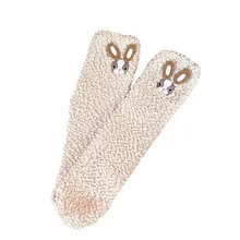 Милые домашние теплые носки для родителей и детей с изображением животных носки-тапочки с объемными помпонами теплые плюшевые носки