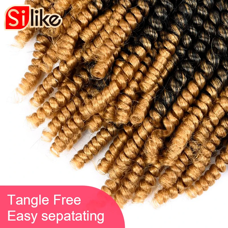  Silike 8 inch Fluffy Spring Twist Hair Crochet Braids Ombre Synthetic Crochet Braiding Hair Extensi