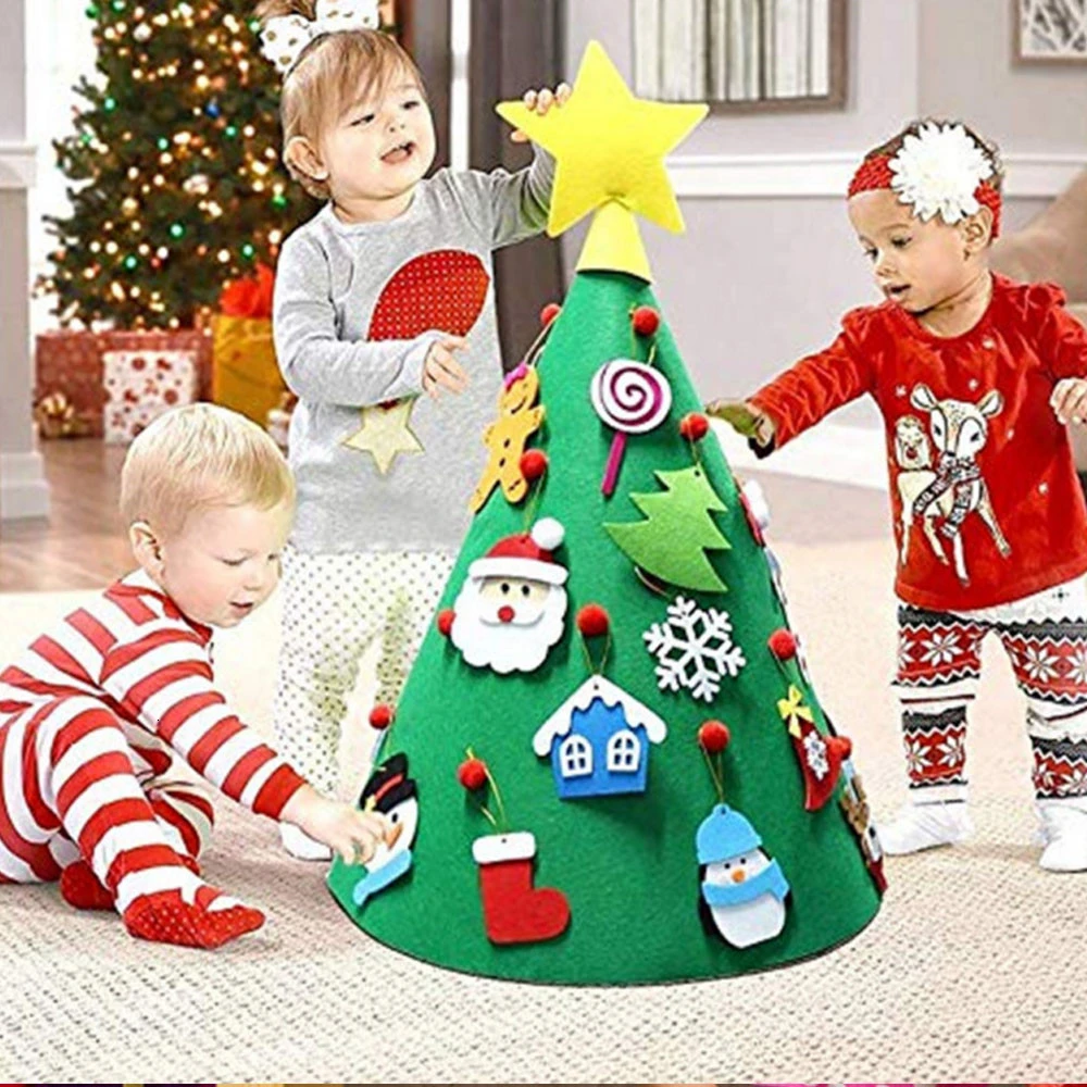 Educational Toys 3D Puzzle Christmas Tree 3D DIY Felt Artificial Tree Toys Wall Hanging Ornaments New Year Gift Puzzles For Kids