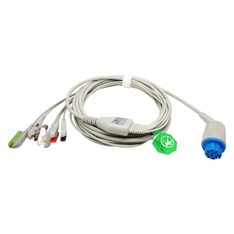 

ECG Cable One Piece Patient Cable 5 Lead Wires 10 Pin Grabber AHA Standard for Datex Cardiocap Patient Monitor ECG Patient Cable