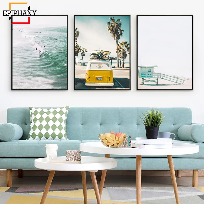 Калифорнийский Набор для печати Surf Wall Art Холст живопись плакаты пляж доска для серфинга принты береговой декор картины для гостиной стены