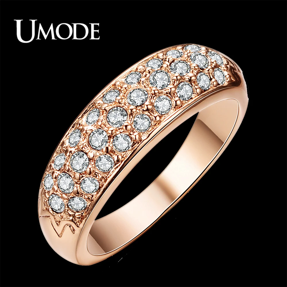 UMODE Классическое украшенное стразами кольцо с покрытием из розового золота 18к