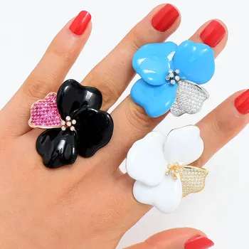 

GODKI 45mm 4 Leaf Lucky Flower Luxury Begonia Flowers Cubic ZirconiaEngagement Ring For Women Glitter Elegant Hand Made Ring