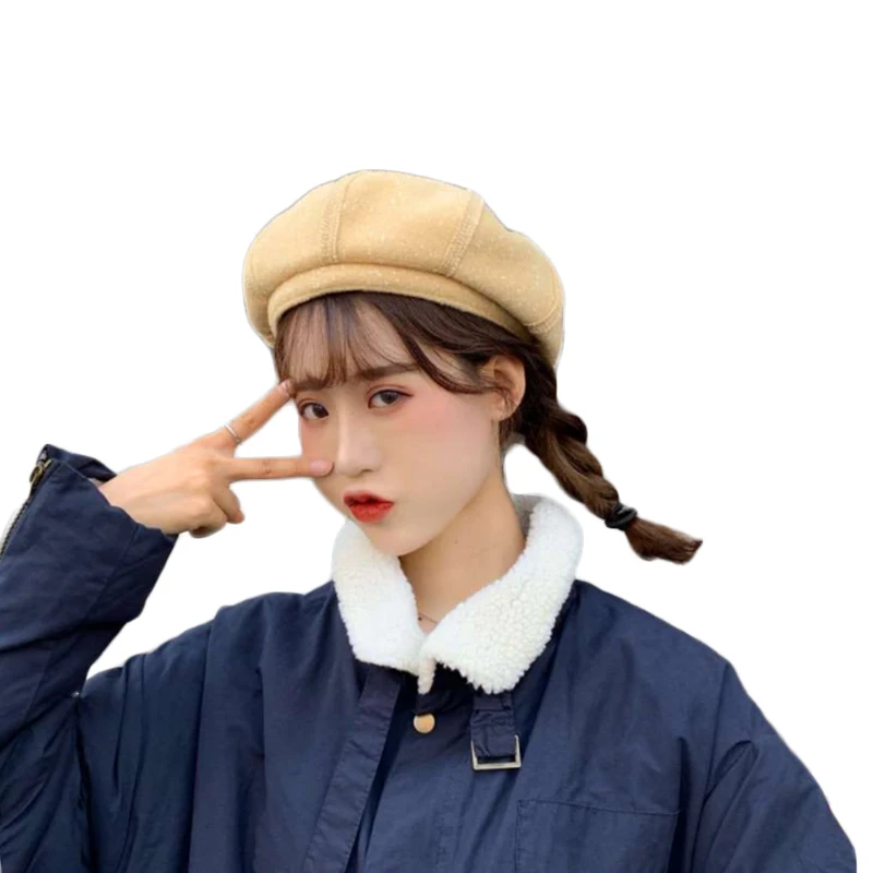 Fashion Winter Beret Hats Female Elegant Painter Hat For Girls Plain Cap Octagonal Cap Solid Black Beret Hat Girls Female
