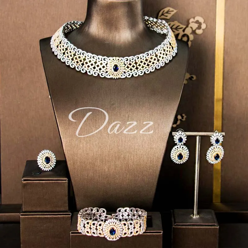 

Dazz Luxury Multicolor 4PCS African Jewelry Set Ladies Wedding Cubic Zircon Crystal CZ Engagement DUBAI Bridal Jewelry Sets 2019