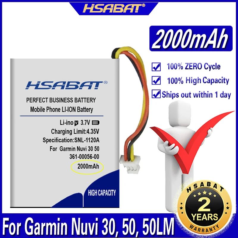 HSABAT 361 00056 00 2000mAh Battery for Garmin Nuvi 30, 50, 50LM, 55LM
