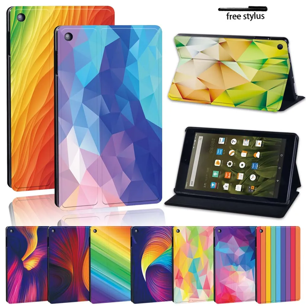 

Case For Fire 7 5/7/9th Gen/HD 8 6/7/8th /HD 10 (5/7/9th) Alexa Tablet Waterproof PU Leather Stand Protective Shell Cover+Stylus