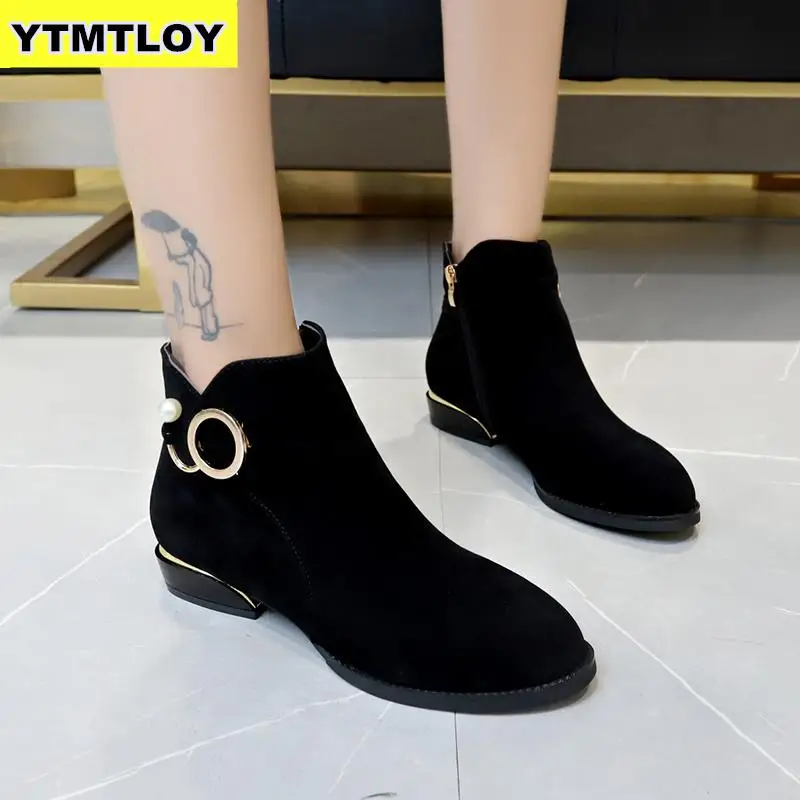 

2020 Women Boots Ladies Fashion Zipper Ankle Boots Student Casual Large Size Scrub Single Boots Warm fur Winter Warm Shoes M50#