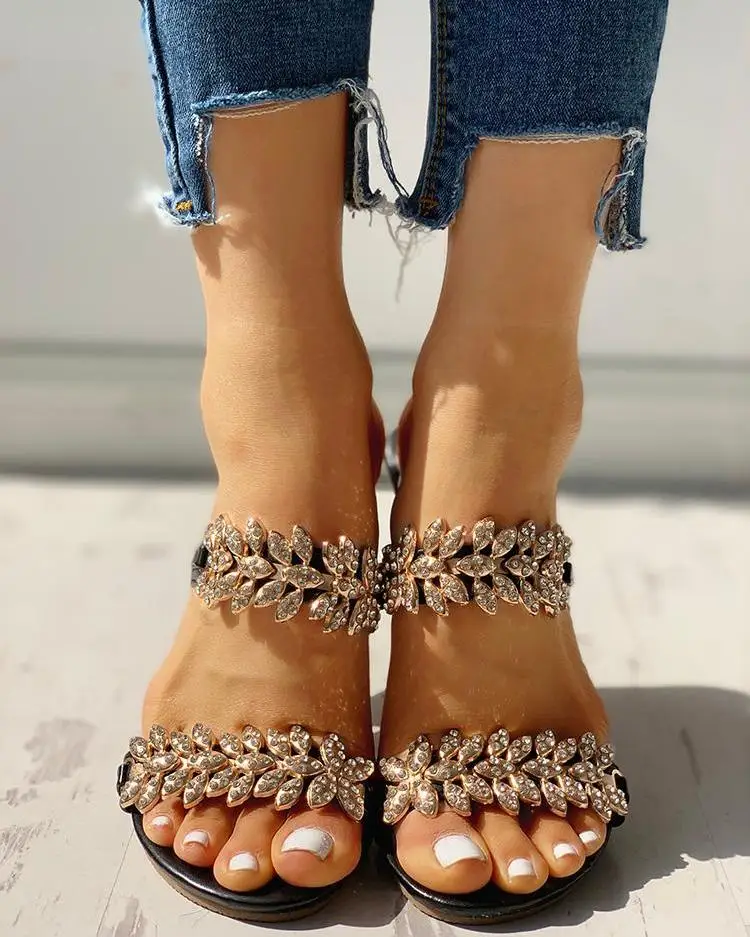 Fashion-New-Arrival-Black-Silver-Gold-color-Flower-Slippers-Summer-Rhinestone-Petal-Sandals-For-Women (5)
